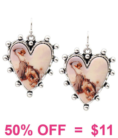 Cream Cowgirl heart earrings