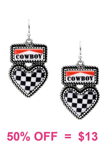 Cowboy Checkered heart earrings