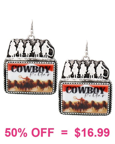 Cowboy photo pendant earrings