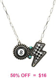 8 Ball and Thunder bolt pendant necklace