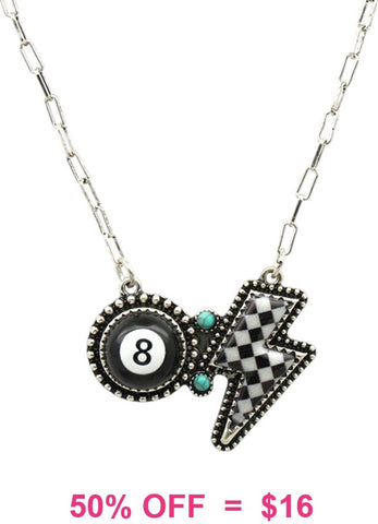 8 Ball and Thunder bolt pendant necklace