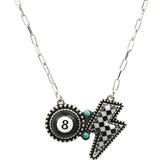 8 Ball and Thunder bolt pendant necklace