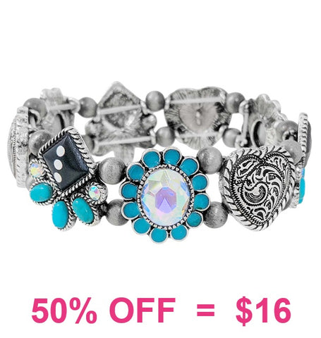 Dice, Bling concho, Heart stretch bracelet