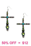 Multi Color Bling Cross with turquoise stone earrings
