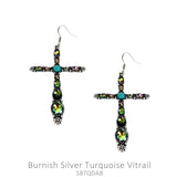 Multi Color Bling Cross with turquoise stone earrings