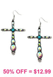 Bling Cross with turquoise stone earrings