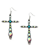 Bling Cross with turquoise stone earrings