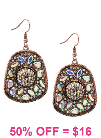 Bling Cowboy Hat Dangle Earrings - Copper tone