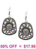 Bling Cowboy Hat Dangle Earrings - silver tone