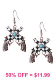 Checkered double pistol earrings - silver tone with Turquoise stone