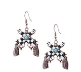 Checkered double pistol earrings - silver tone with Turquoise stone