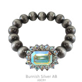 Silver Navajo pearl beaded stretch bracelet with Bling Rhinestone