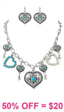 Turquoise, Heart, Keys charm necklace