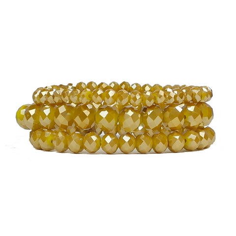 Mustard Yellow Crystal Stretch Bracelets - 3 piece set