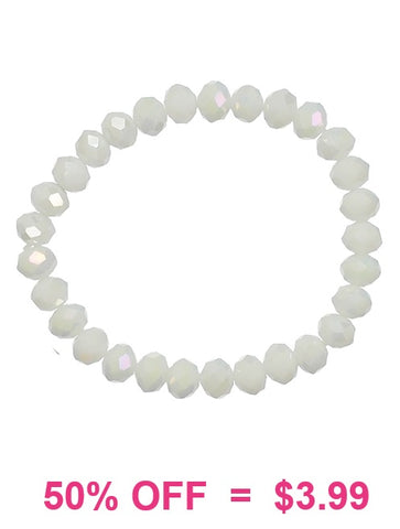 White Crystal Beaded Stretch Bracelet