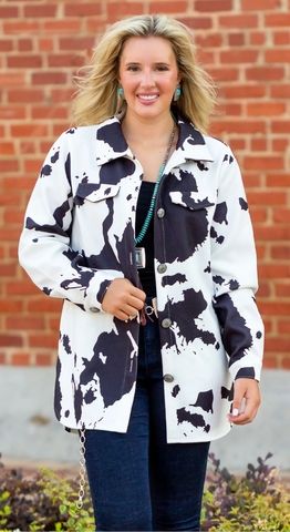 L, XL, 2X, 3X : White & Black Cow print coat