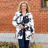 L, XL, 2X, 3X : White & Black Cow print coat