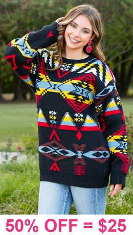 Black, Red, Yellow Thick Tribal Sweater