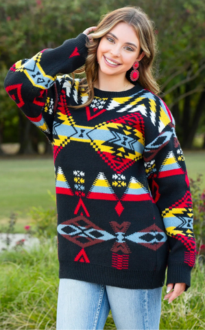 Black, Red, Yellow Thick Tribal Sweater