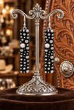 Silver studded bar earring with rhinestone detail