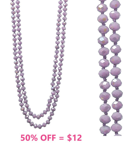 Lavender Purple Crystal Long Beaded 60" Layering Necklace