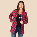 L,XL, 2X,3X : Pink houndstooth shacket coat