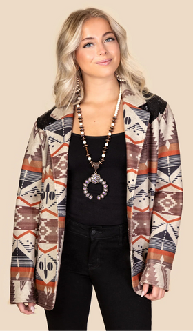 3X : Brown Tribal Jacket with black sequins