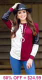 Maroon, Cream Leopard, Black sequin top