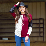 Maroon, Cream Leopard, Black sequin top