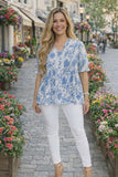 S,L,3X : Blue & White floral Top lace details