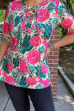 Cactus, Rose, Leopard criss cross neck top