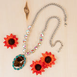 Bling Necklace with Cow & Turquoise oval pendant
