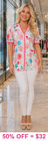 Light pink floral blouse with stripe trim