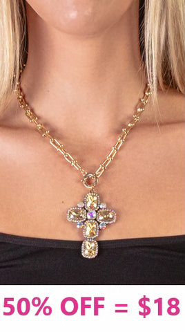 Gold Necklace with Gold bling rhinestone cross pendant