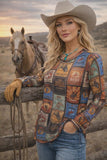 Western patchwork long sleeve top