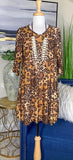 small : Tan & Brown Leopard Flutter Tunic