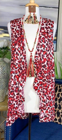 Red & White Leopard Vest