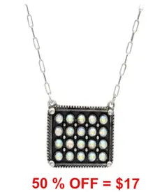 Western Rectangle w/Bling Stone Necklace