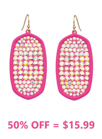 Bling Paved Rhinestone Pink oval earrings