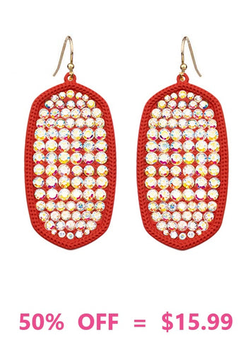Bling Paved Rhinestone Red oval earrings