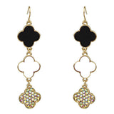Black, White, Bling Clover Triple Dangle earrings
