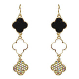 Black, White, Bling Clover Triple Dangle earrings