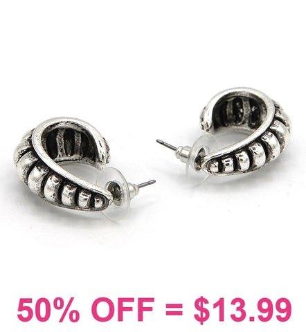 Small Silver Striped chunky hoops