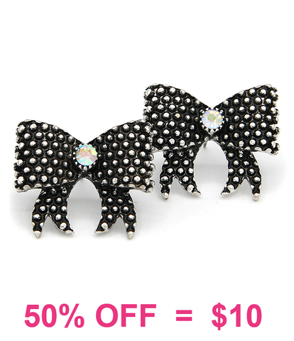 Burnished Silver dotted bow earrings with bling center