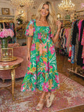 S,M,L : Green , Pink Floral, Dress
