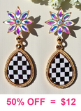 Checkered teardrop earrings with bling post