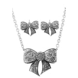 Silver Bow Necklace with Earrings