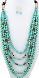Turquoise Crystal and Copper Beaded 5 Layer Necklace