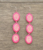 Neon Pink Triple Bling Oval Dangle Earrings