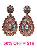 Copper Teardrop concho earrings with Bling Rhinestones
